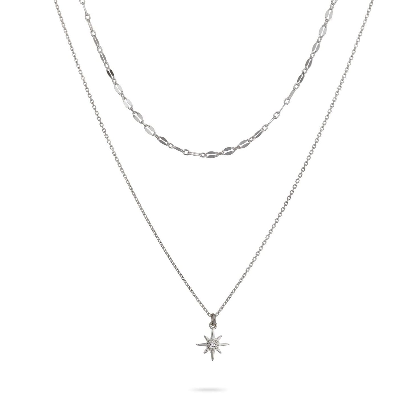 "Annika Bella Sterling Silver Star Necklace Set for Women – Adjustable 15-17 Inch Length with Tiny Cubic Zirconia North Star Charm – Waterproof Celestial Jewelry Gift for Her (Set of 2)"