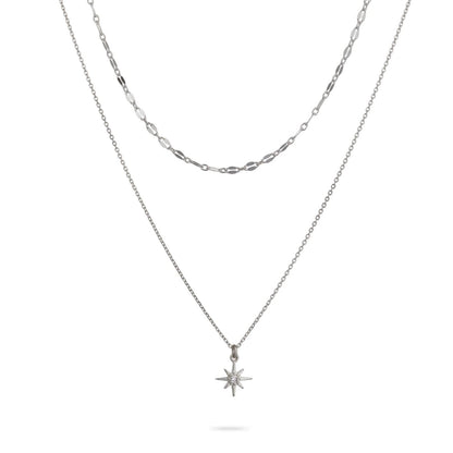 "Annika Bella Sterling Silver Star Necklace Set for Women – Adjustable 15-17 Inch Length with Tiny Cubic Zirconia North Star Charm – Waterproof Celestial Jewelry Gift for Her (Set of 2)"