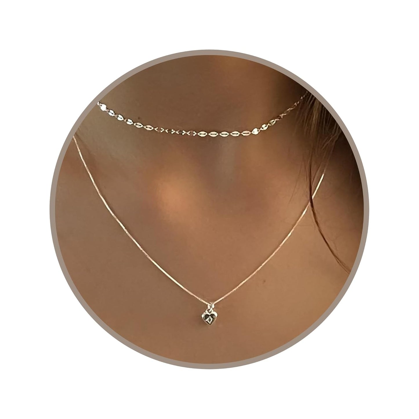 Annika Bella Silver Heart Necklace Set for Women – Sparkly 925 Silver Chain with Choker Collar Pendant – Elegant Jewelry Set (Set of 2 Necklaces with CZ)