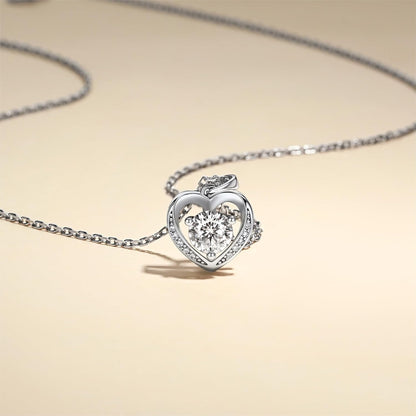 MomentWish Heart Necklace, D Color VVS1 Simulated Diamond 925 Sterling Silver