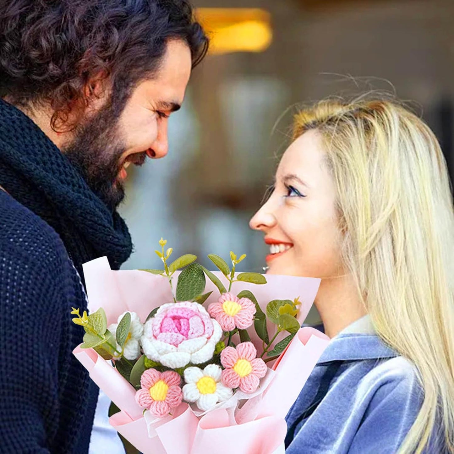 "Aubatece Handmade Crochet Flower Bouquet Kit – Knitted Fake Daisy Bouquet