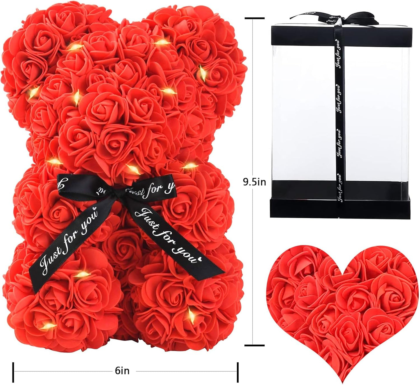 Rose Bear Gifts for Women, Flower Bear Rose Teddy Bear with Box Lights, Cute Anniversary Birthday Romantic Unique Gift Set & Flowers Decoration (Red)