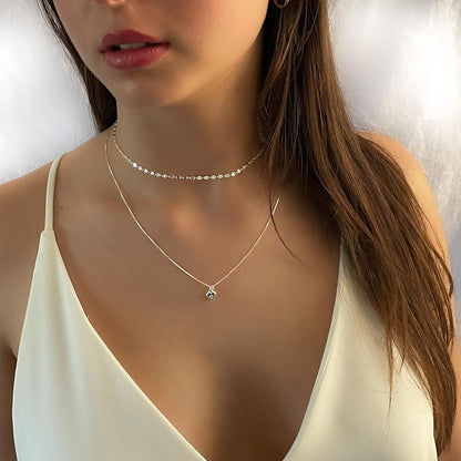 Annika Bella Silver Heart Necklace Set for Women – Sparkly 925 Silver Chain with Choker Collar Pendant – Elegant Jewelry Set (Set of 2 Necklaces with CZ)
