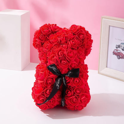 Rose Bear Gifts for Women, Flower Bear Rose Teddy Bear with Box Lights, Cute Anniversary Birthday Romantic Unique Gift Set & Flowers Decoration (Red)