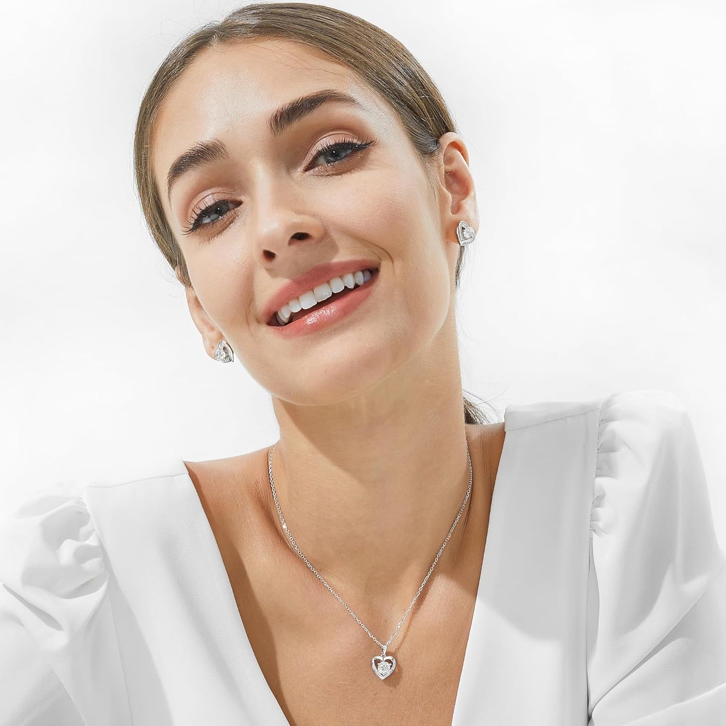 MomentWish Heart Necklace, D Color VVS1 Simulated Diamond 925 Sterling Silver