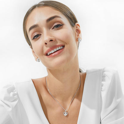 MomentWish Heart Necklace, D Color VVS1 Simulated Diamond 925 Sterling Silver
