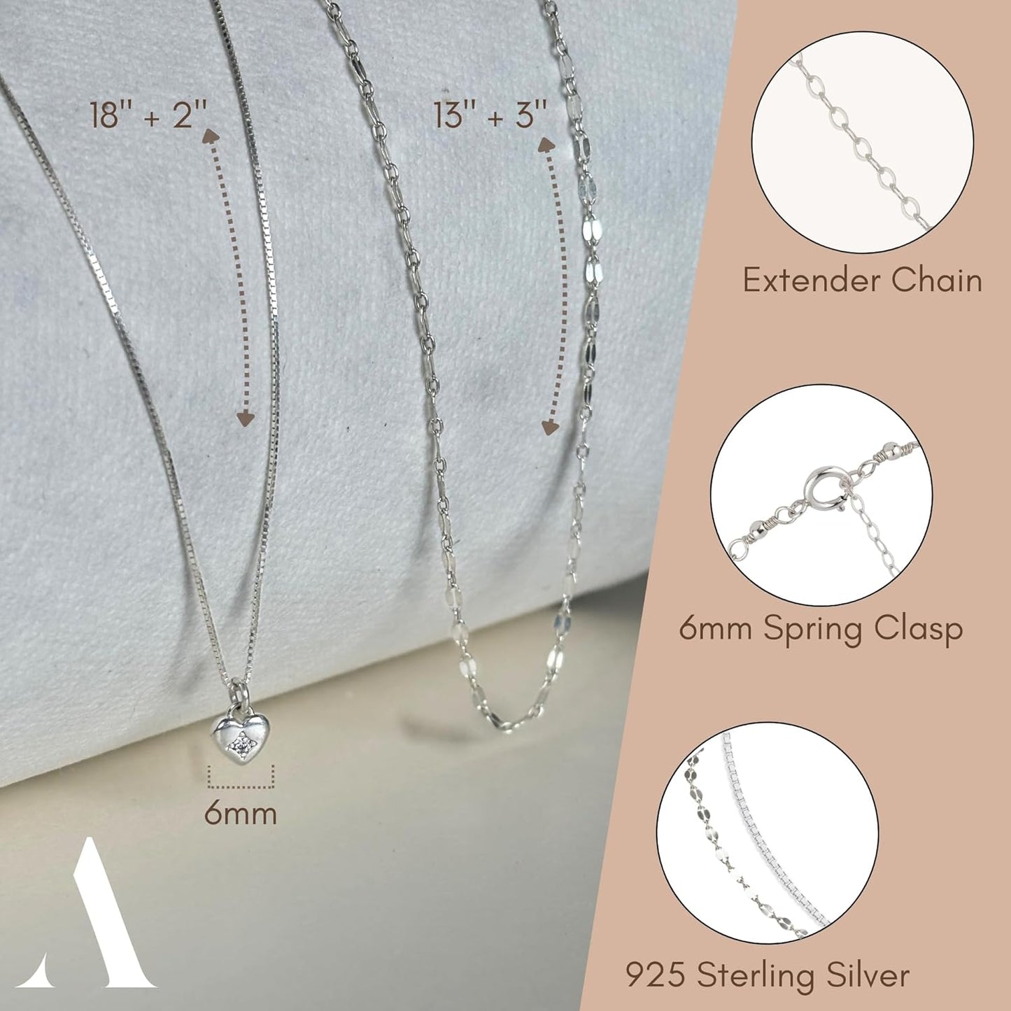 Annika Bella Silver Heart Necklace Set for Women – Sparkly 925 Silver Chain with Choker Collar Pendant – Elegant Jewelry Set (Set of 2 Necklaces with CZ)