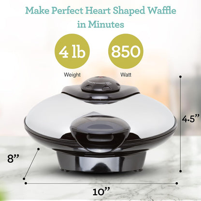 "Euro Cuisine WM520 Heart-Shaped Waffle Maker – Eco-Friendly, PTFE and PFOA-Free Non-Stick Plates – Ideal for Valentine’s Day and Special Occasions, 8-Inch Size"