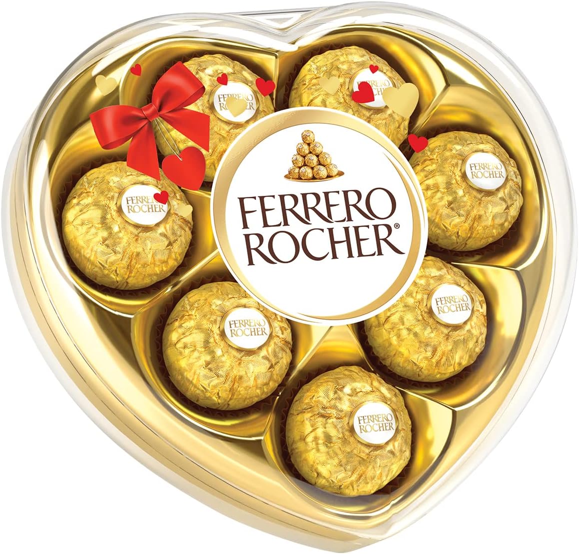 FERRERO ROCHER Fine Hazelnut Milk Chocolate, Heart Shaped Gift Box, 8 Count, Valentines Day Chocolate