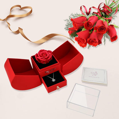 Valentines Day Gift for Her, Preserved Rose with I Love You 925 Sterling Silver Necklace