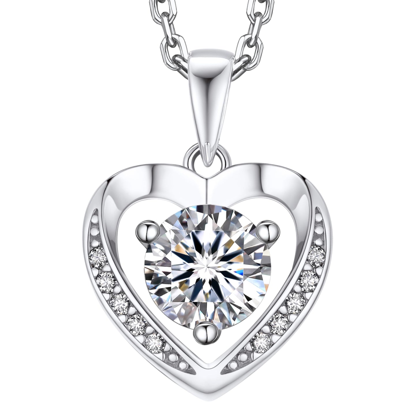 MomentWish Heart Necklace, D Color VVS1 Simulated Diamond 925 Sterling Silver