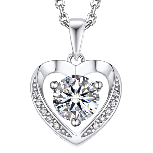 MomentWish Heart Necklace, D Color VVS1 Simulated Diamond 925 Sterling Silver