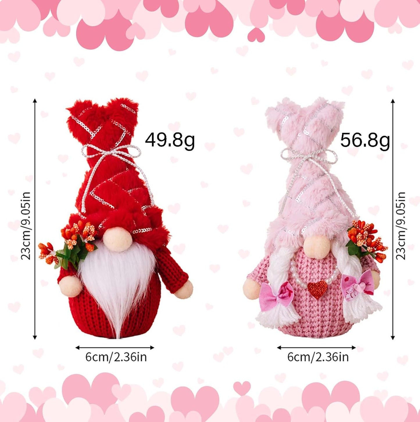 2-Piece Valentine's Day Gnome Set – Handmade Scandinavian Tomte Table Decor