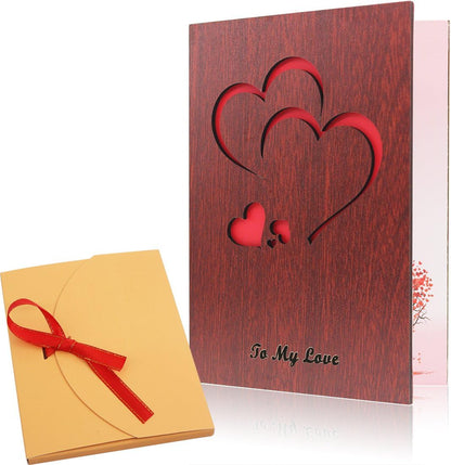 Creawoo Handmade Walnut Wood Love Greeting Card with Unique Gift Card Box The Best Valentine's Day Card