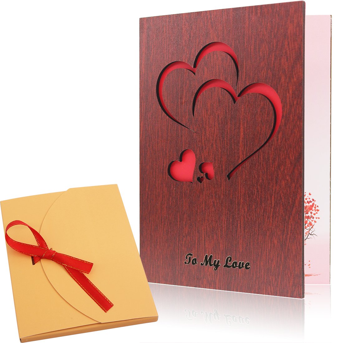 Creawoo Handmade Walnut Wood Love Greeting Card with Unique Gift Card Box The Best Valentine's Day Card