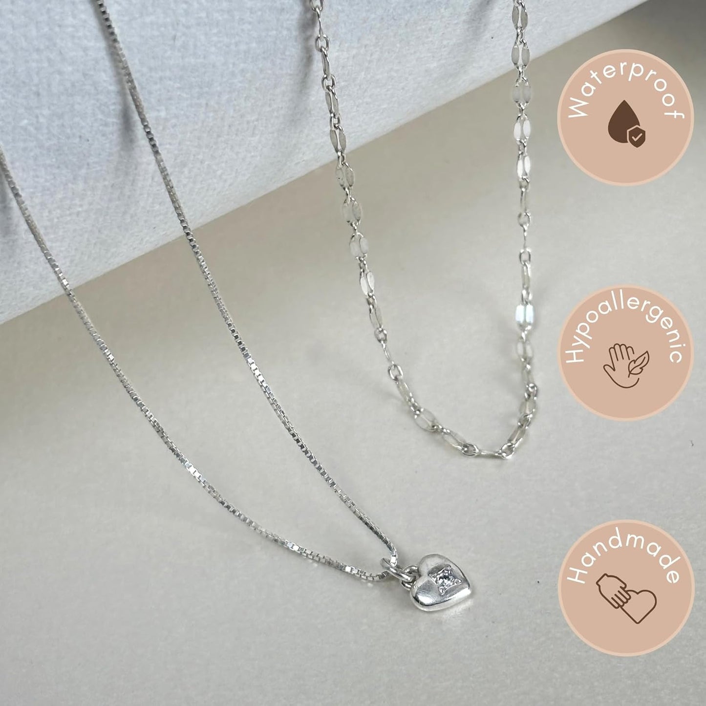 Annika Bella Silver Heart Necklace Set for Women – Sparkly 925 Silver Chain with Choker Collar Pendant – Elegant Jewelry Set (Set of 2 Necklaces with CZ)