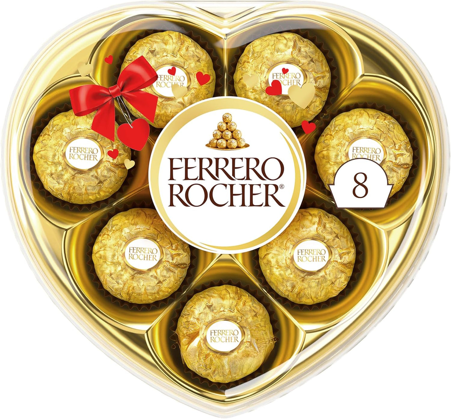 FERRERO ROCHER Fine Hazelnut Milk Chocolate, Heart Shaped Gift Box, 8 Count, Valentines Day Chocolate