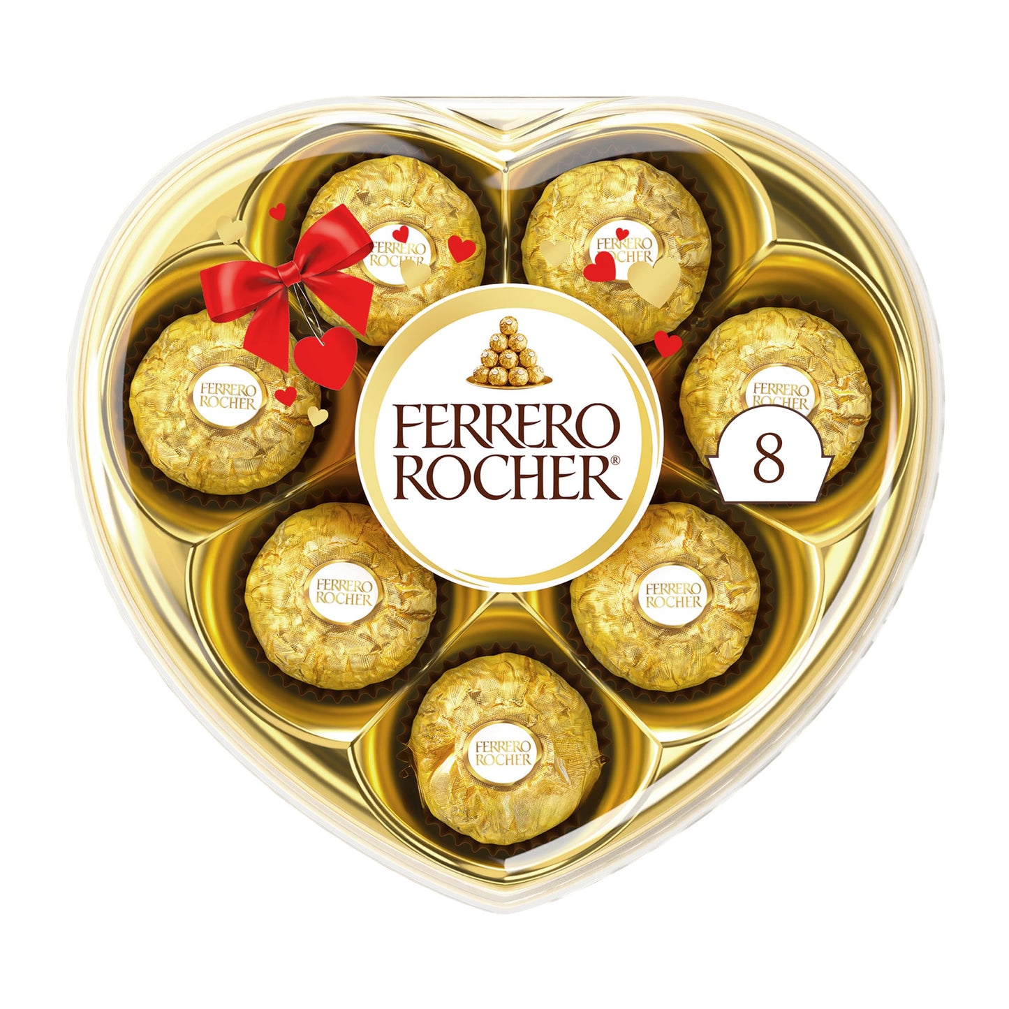 FERRERO ROCHER Fine Hazelnut Milk Chocolate, Heart Shaped Gift Box, 8 Count, Valentines Day Chocolate