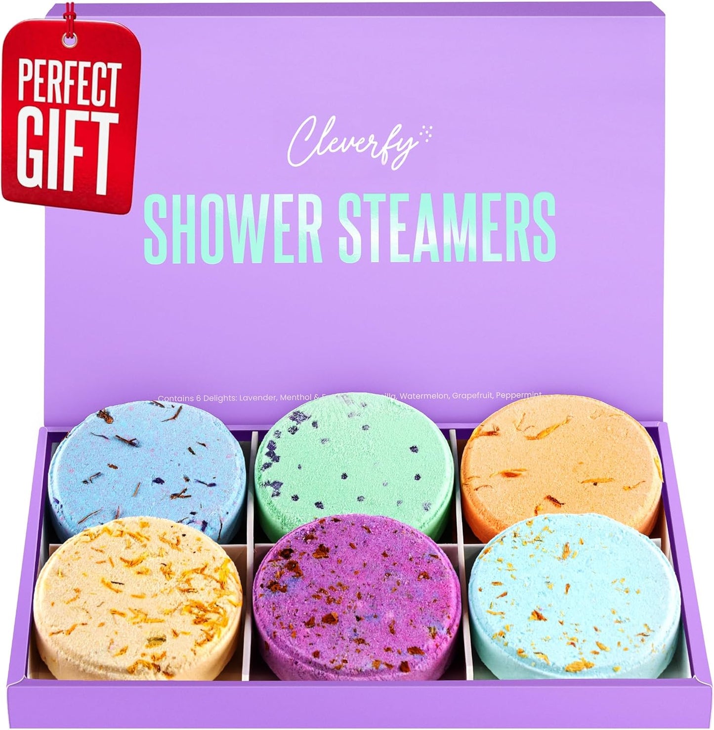 Cleverfy Shower Steamers Aromatherapy - Variety Pack of 6 Shower Bombs with Essential Oils.