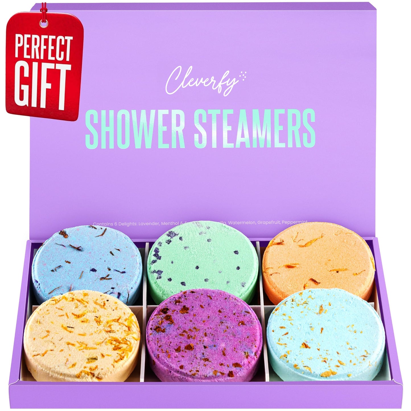 Cleverfy Shower Steamers Aromatherapy - Variety Pack of 6 Shower Bombs with Essential Oils.