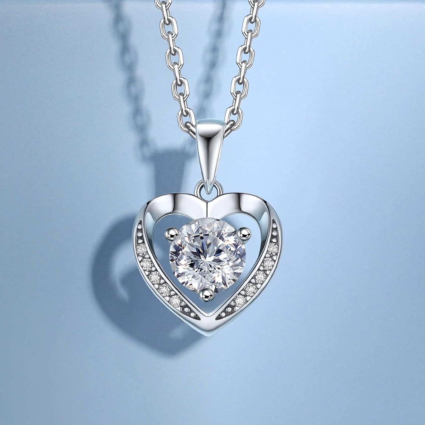 MomentWish Heart Necklace, D Color VVS1 Simulated Diamond 925 Sterling Silver