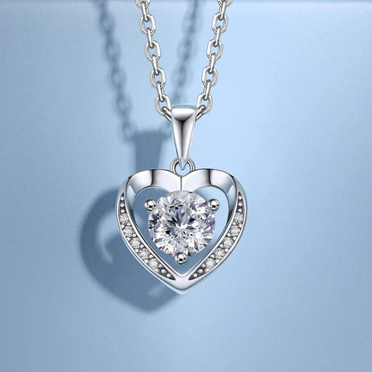 MomentWish Heart Necklace, D Color VVS1 Simulated Diamond 925 Sterling Silver