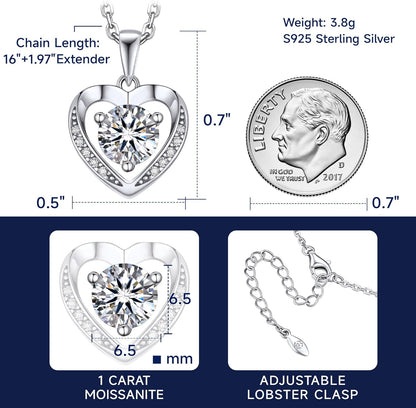 MomentWish Heart Necklace, D Color VVS1 Simulated Diamond 925 Sterling Silver