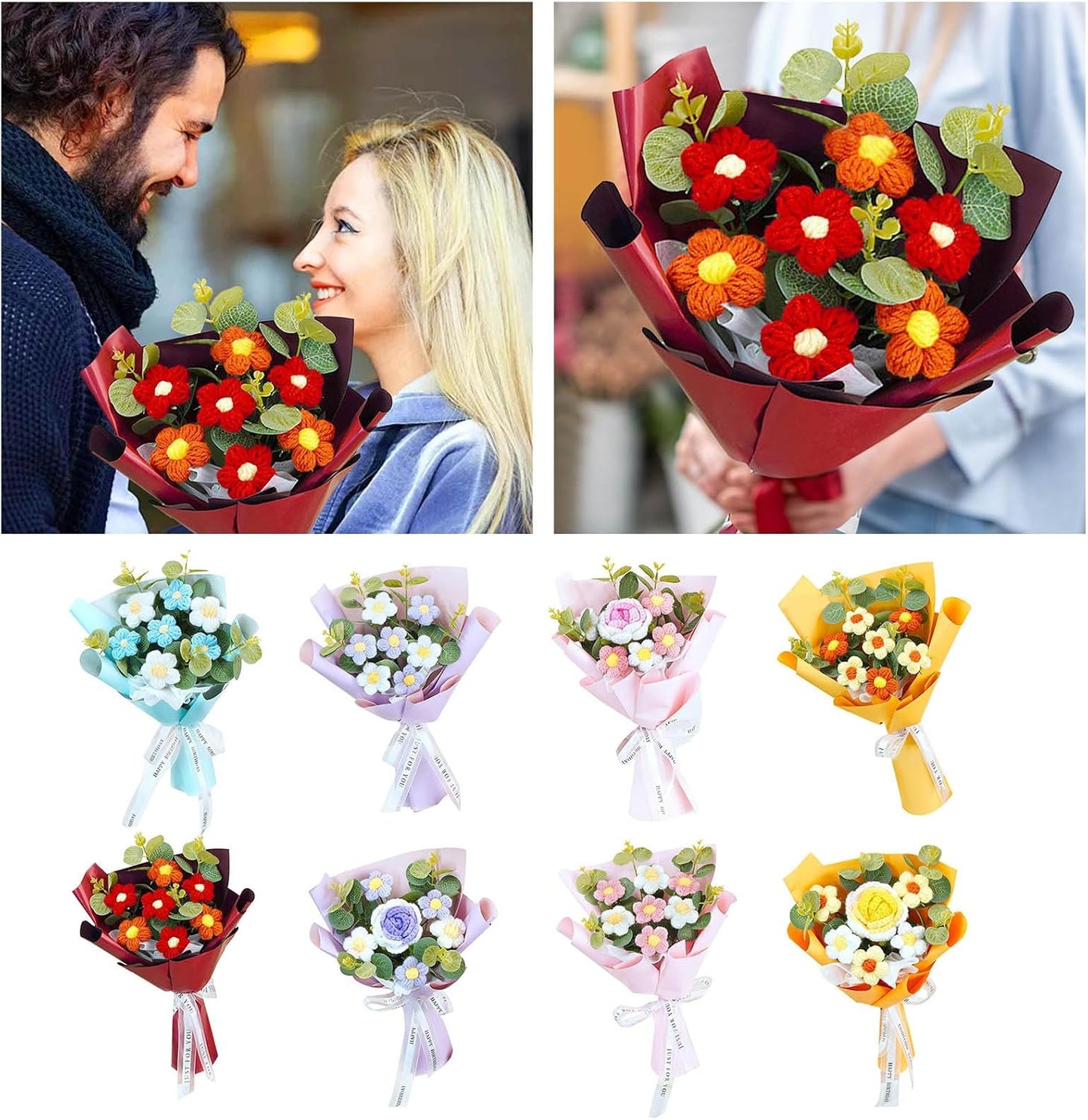 "Aubatece Handmade Crochet Flower Bouquet Kit – Knitted Fake Daisy Bouquet