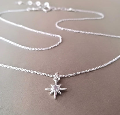 "Annika Bella Sterling Silver Star Necklace Set for Women – Adjustable 15-17 Inch Length with Tiny Cubic Zirconia North Star Charm – Waterproof Celestial Jewelry Gift for Her (Set of 2)"