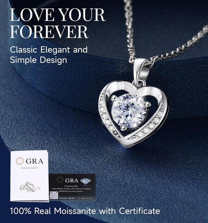 MomentWish Heart Necklace, D Color VVS1 Simulated Diamond 925 Sterling Silver